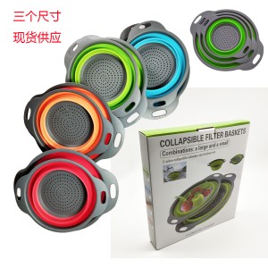 Sakoraware Silicone (Set of 2) Plastic Folding Rice Strainer for Kitchen/Collapsible Colander, Fruits Vegetables Washing Bowl Basket