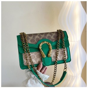 Women's bag chain crossbody single shoulder double compartment clamshell printed bag